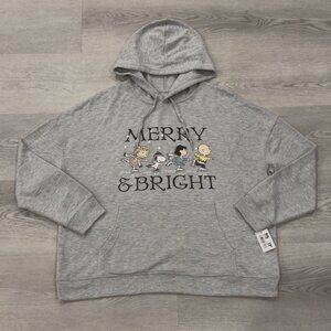 Peanuts Merry & Bright Ice Skating Hoodie Snoopy Charlie Brown Gray Sz XXL